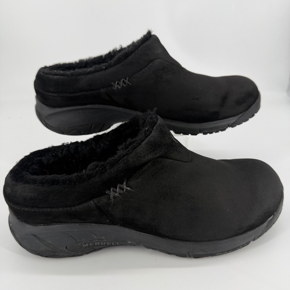 Merrell Encore Ice Black Suede Faux Fur Lined Clogs Womens 11 J66602